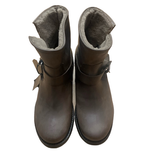 Frye Veronica 9.5 Gray Shearling Lined Waterproof Leather Moto Ankle Boots